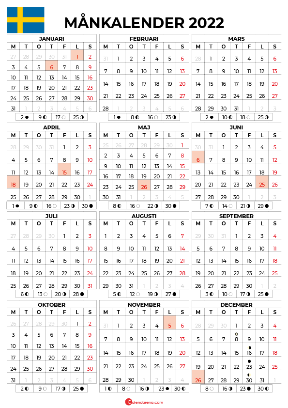 Kalender 2022 Sverige Med Helgdagar Och Veckonummer