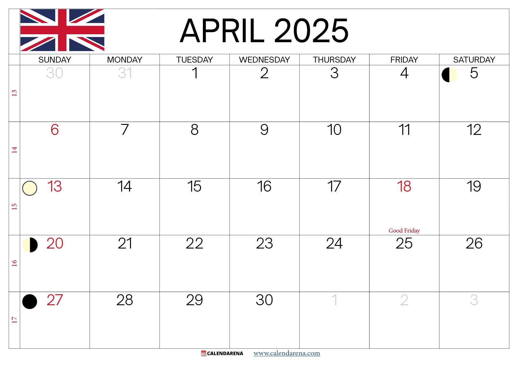 April 2025 Calendar Uk With Holidays