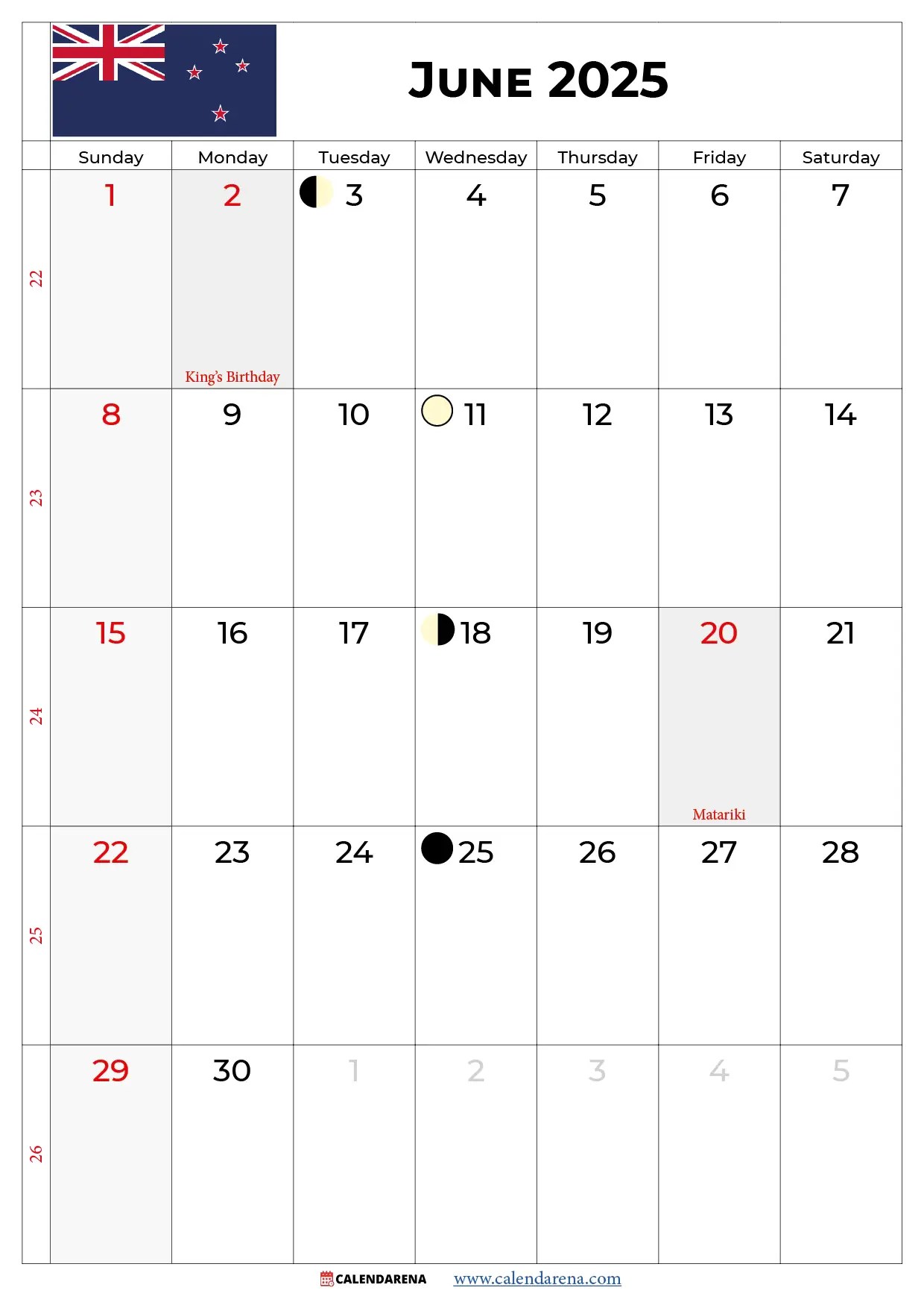 June Calendar 2025 Nz With Holidays June Calendar 2025 Nz With Holidays