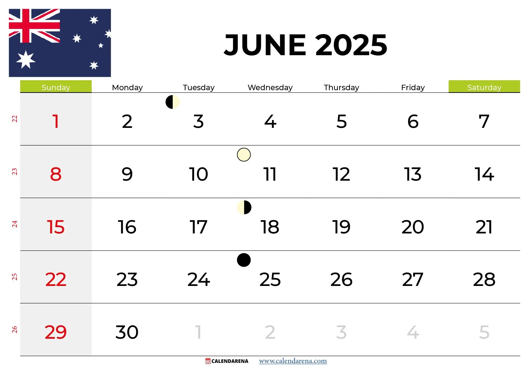 June 2025 Calendar Australia June 2025 Calendar Australia