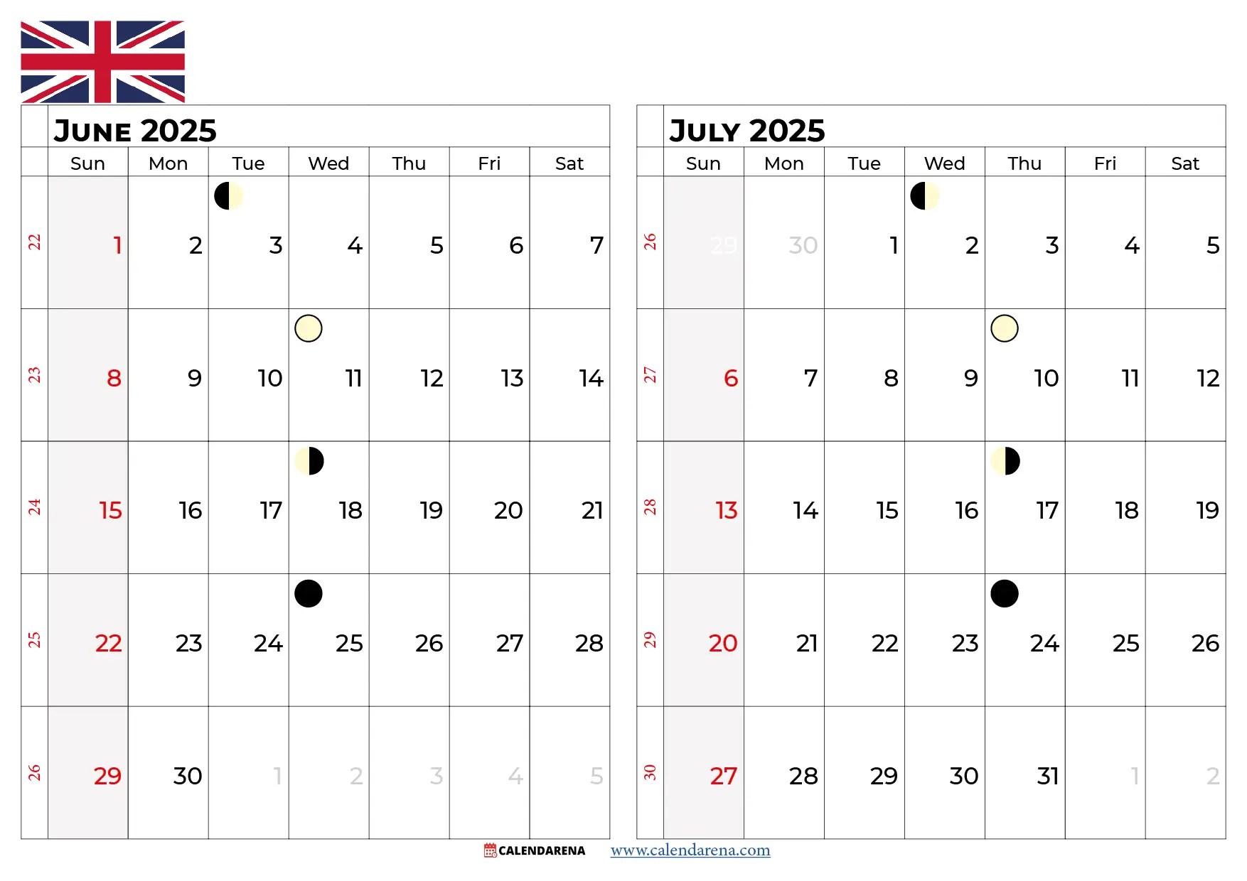 July Calendar 2025 UK