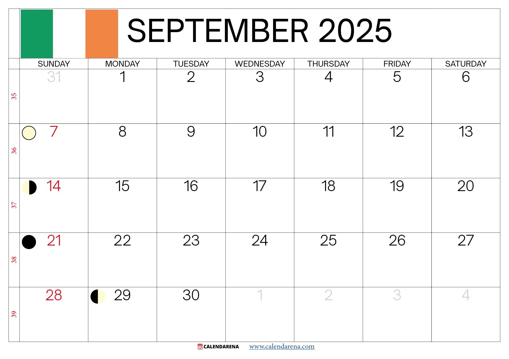 September Calendar 2025 Ireland September Calendar 2025 Ireland