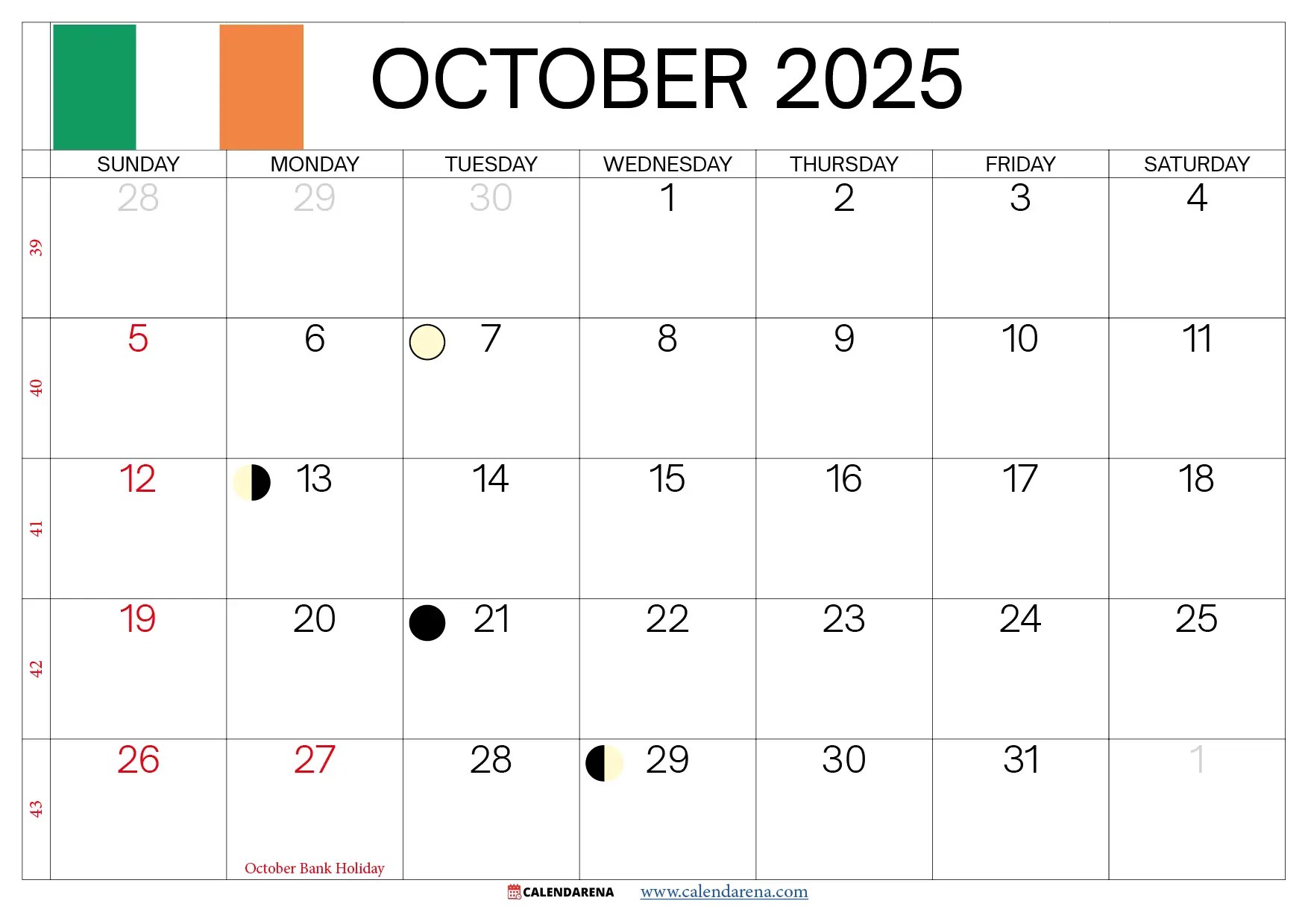 October Calendar 2025 Ireland October Calendar 2025 Ireland