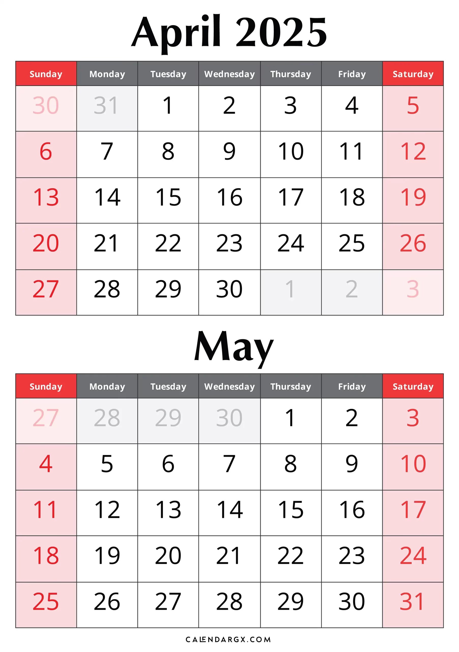 April and May 2025 Calendar Free Printable Templates 🗓️