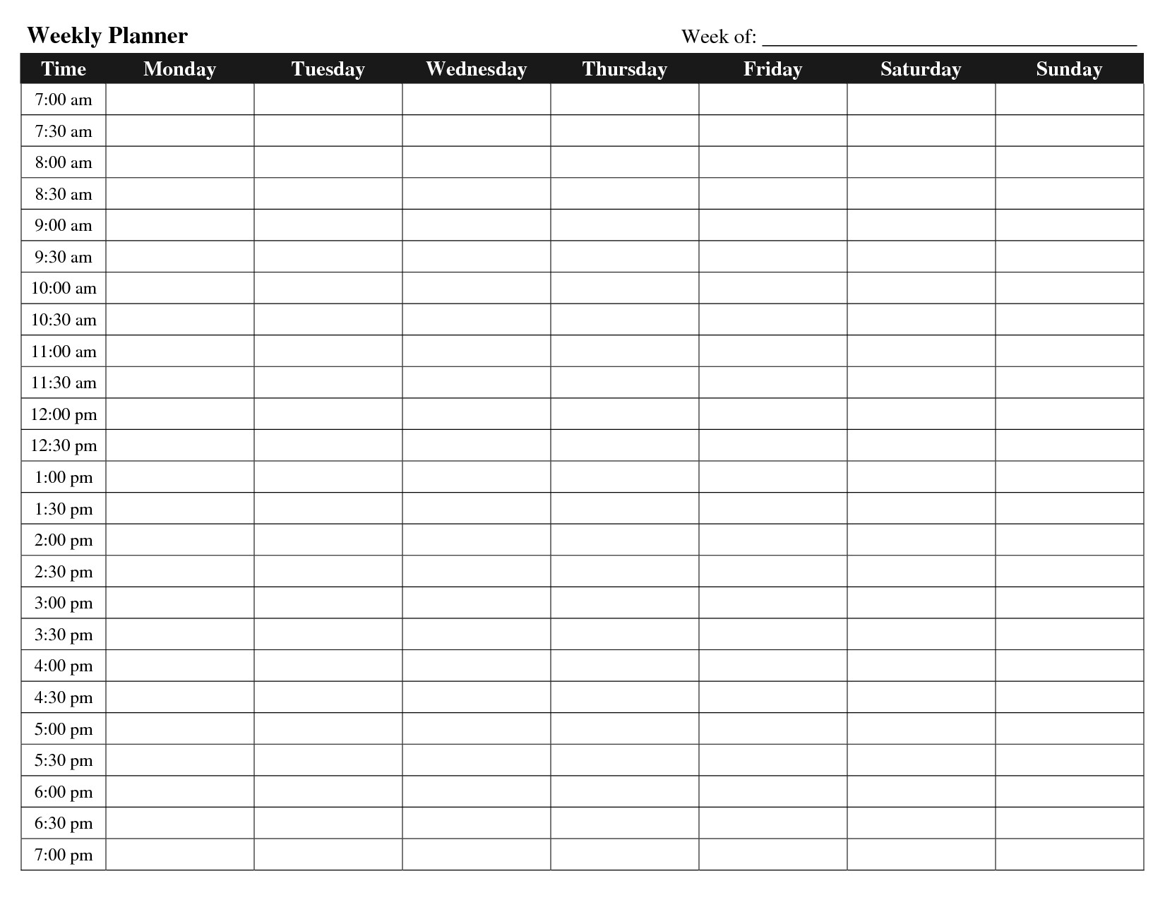 Hourly Blank Weekly Schedule Template