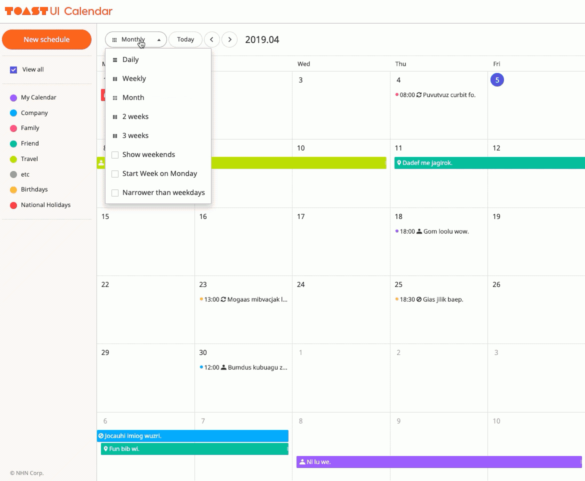 Toast Ui Calendar Codepen Customize and Print