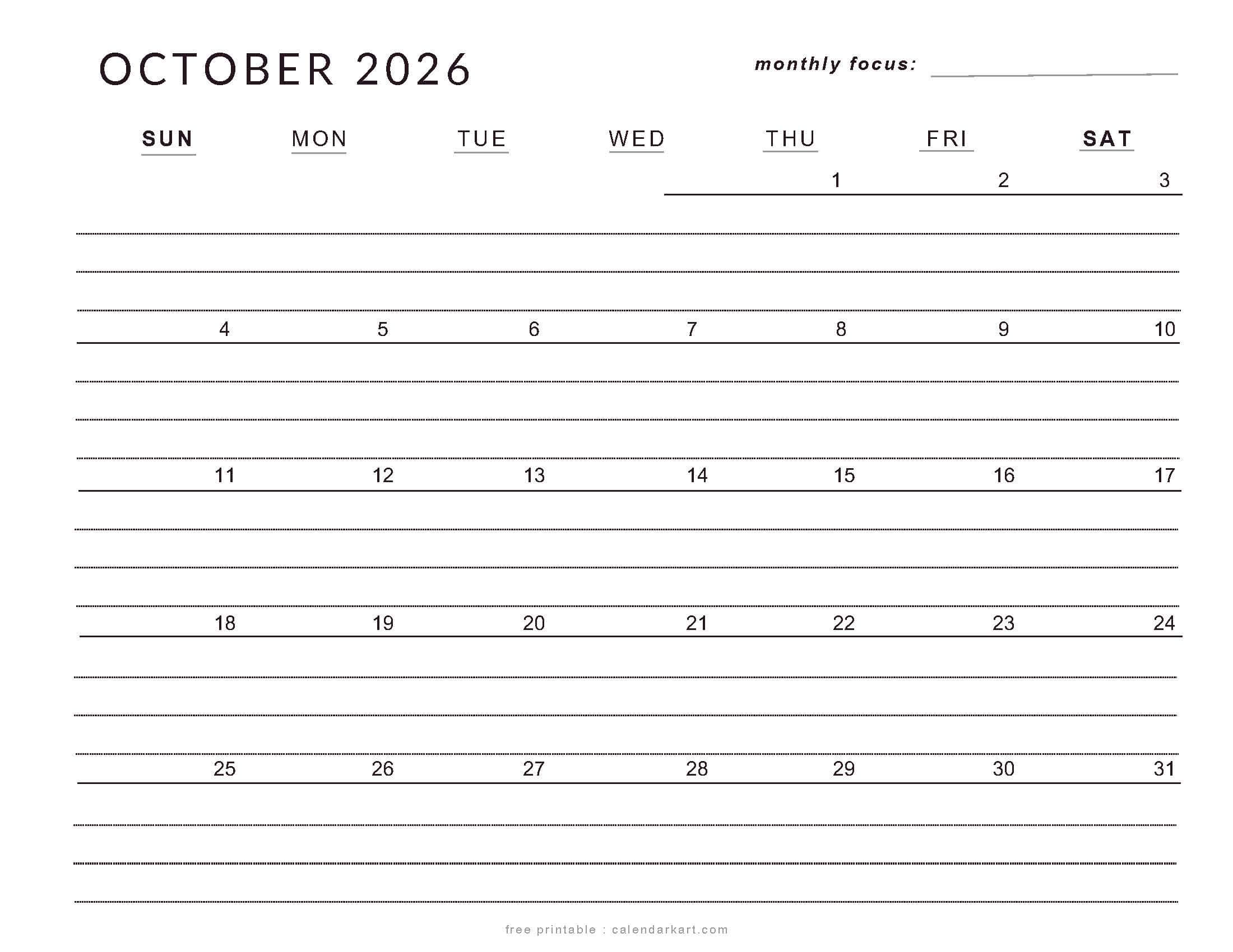 October 2026 Calendar Templates Free Printable PDFs
