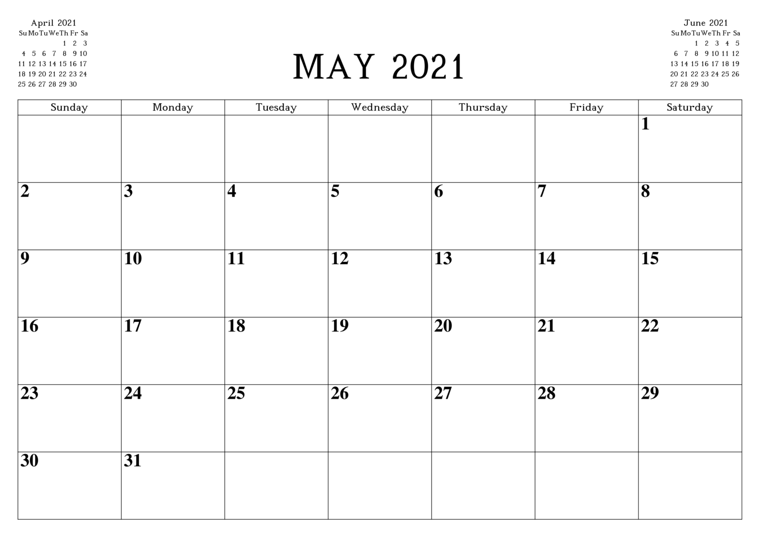 Free May 2021 Calendar Printable - Monthly Template