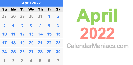 April 20 2022 Calendar Free April 2022 Calendar Printable Template [Pdf]