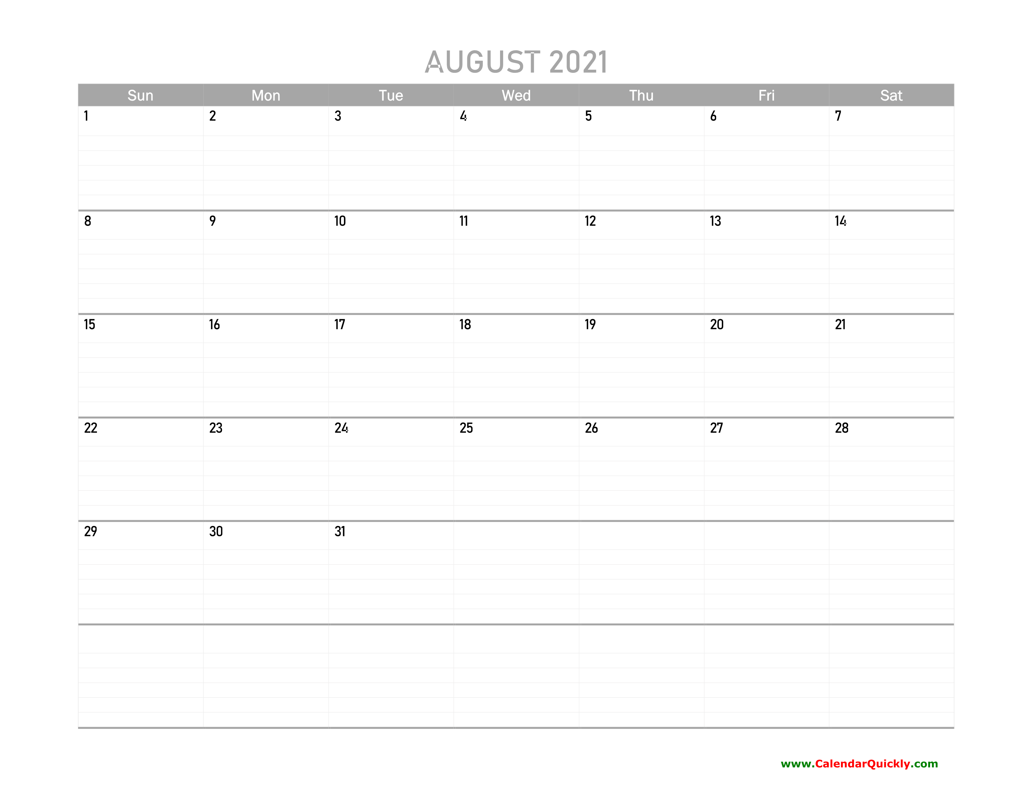August Calendar 2021 Printable | Calendar Quickly