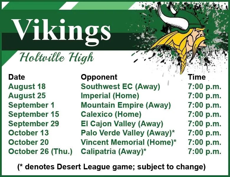 FOOTBALL Breaking Down Vikings' Schedule » Holtville Tribune