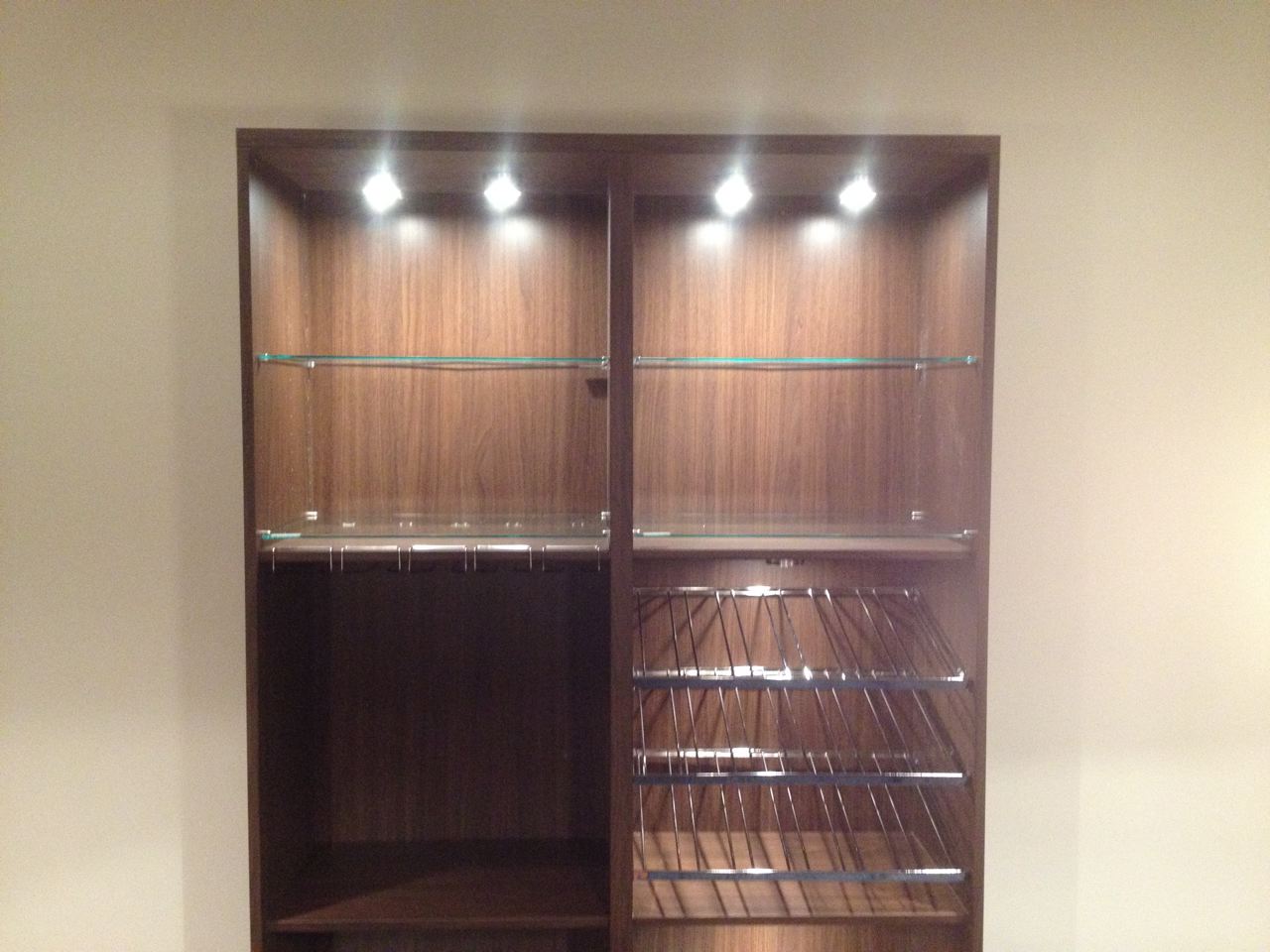 Ikea Besta Wine Rack with Grundtal Lights closeup CARTER ASSEMBLY