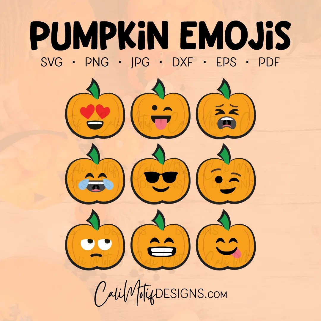 Pumpkin Emojis SVG and Printable Cali Motif Designs