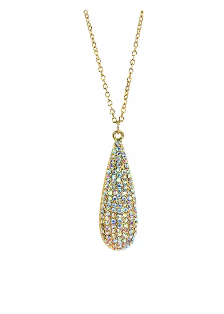SPARKLING LONG CRYSTAL TEARDROP PENDANT Calisa Designs