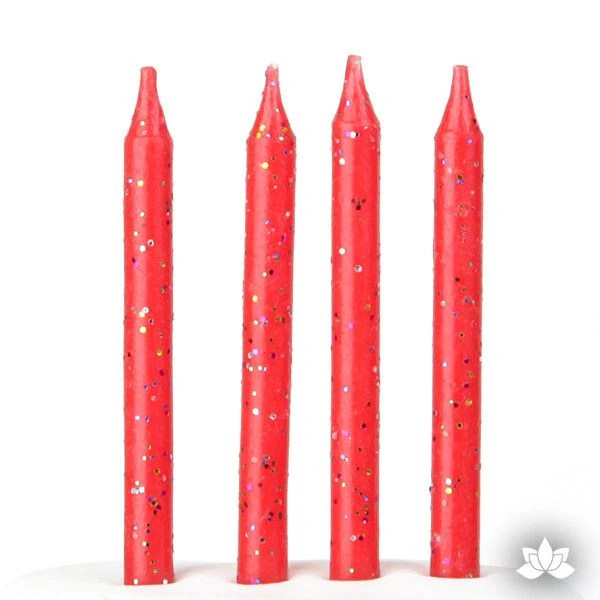 Red Glitter Birthday Candles —
