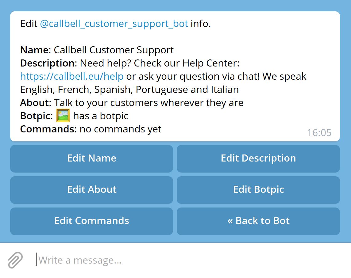 How to customize your Telegram profile (bot) Callbell