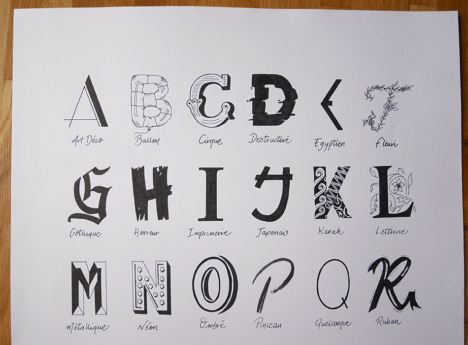 Un abécédaire du lettering 26 styles pour 26 lettres Calligraphique