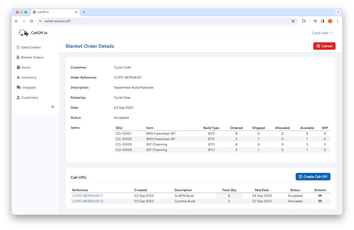 CallOff.io Manufacturing Order Management for Smaller Businesses