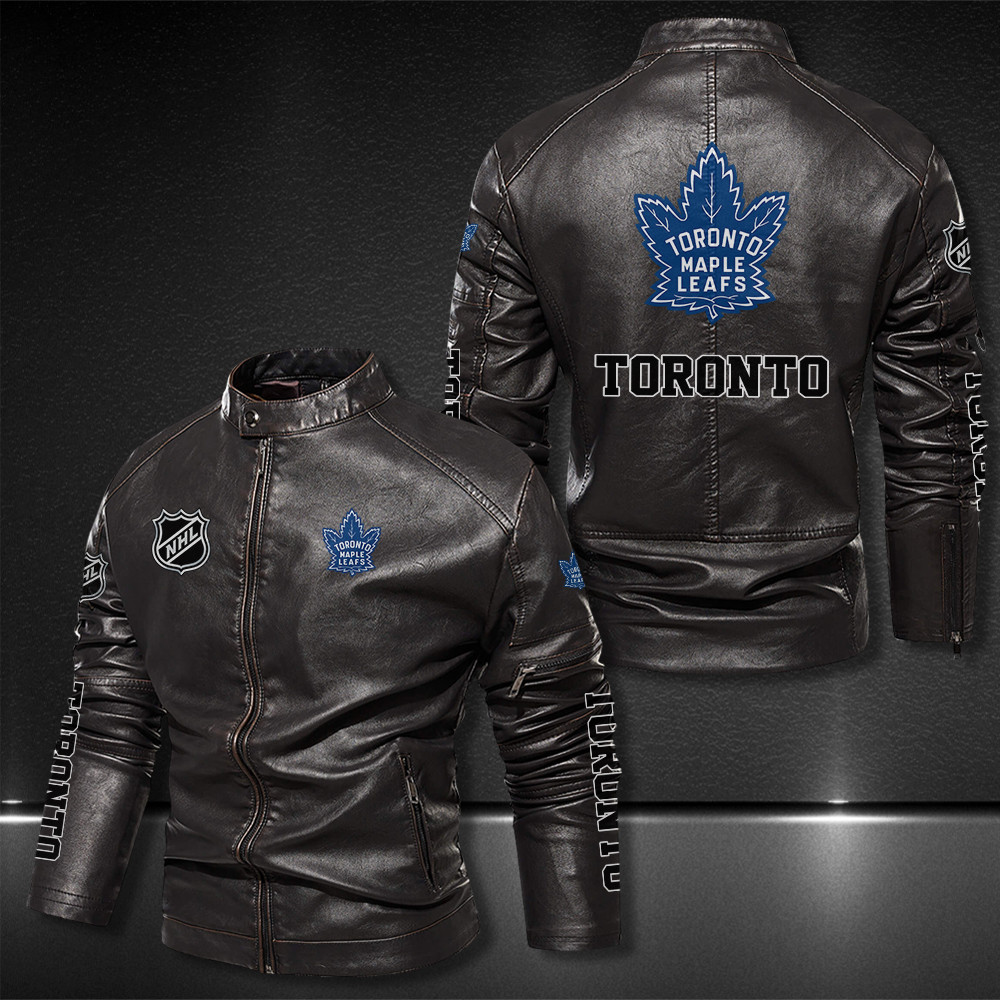 Toronto Maple Leafs Motor Collar Leather Jacket For Biker Racer We