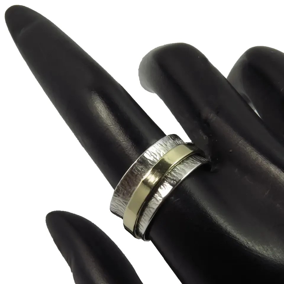 Premium 925 Sterling Silver, Two Tone Single Band, Handmade Meditation Ring, Calming Ring, Anti