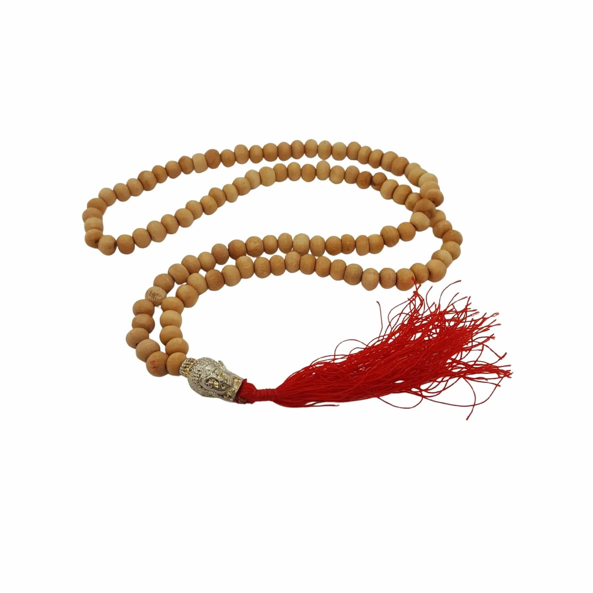 Mala Beads Natural Wood, Red Tassel Calm Store