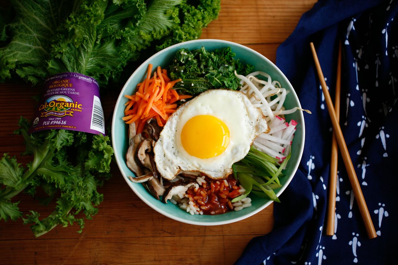 Korean Style Rice Bowl with Mustard Greens Farms