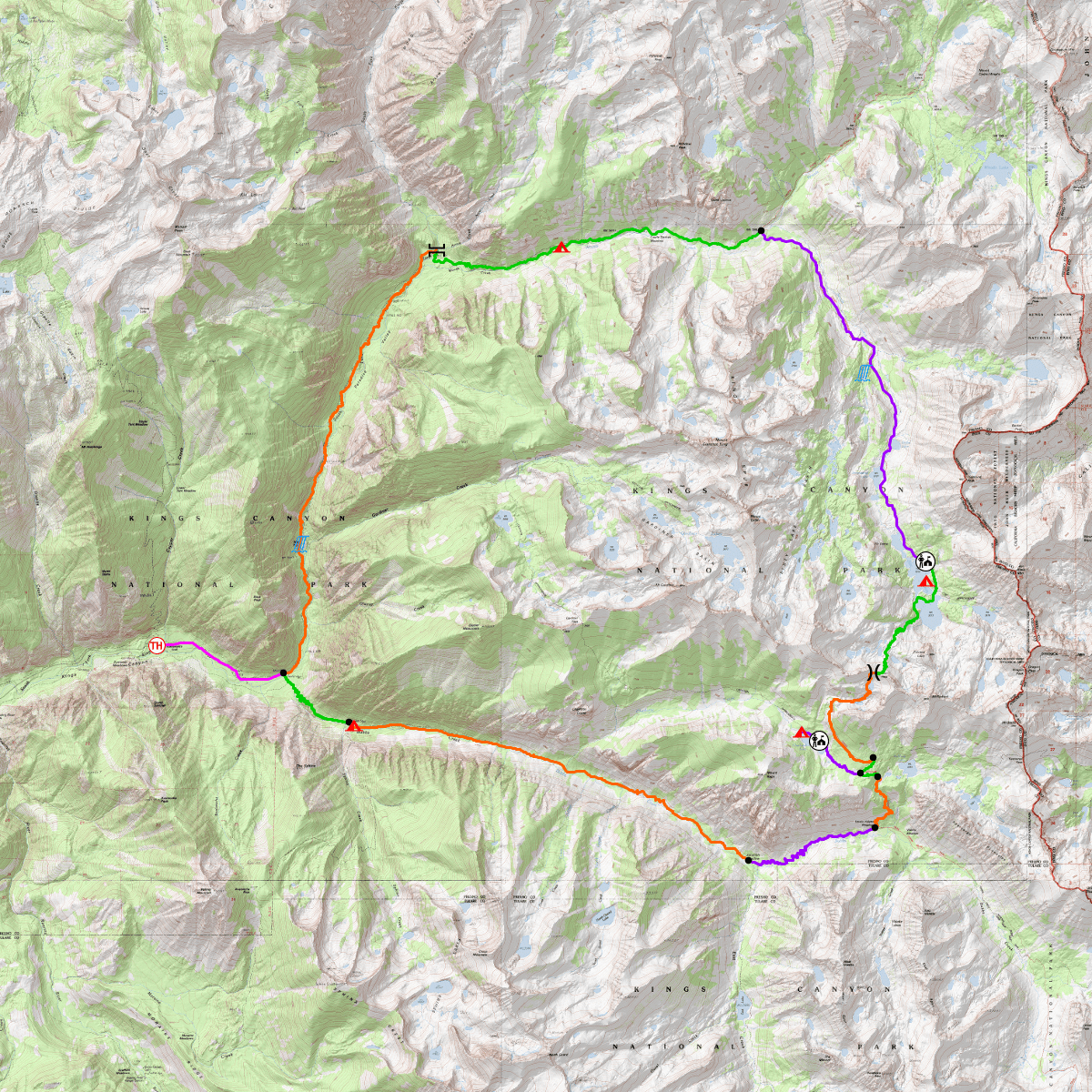 SN Rae Lakes Loop (46 Miles) CalTopo