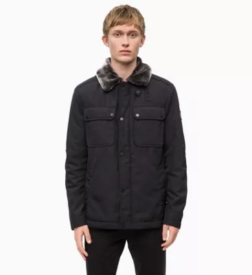 Giacca multitasche con colletto in shearling da uomo da