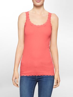 calvin klein womens lace trim scoopneck tank top