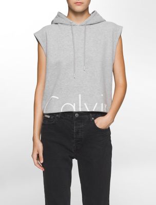calvin klein womens slim fit cropped logo hoodie eBay