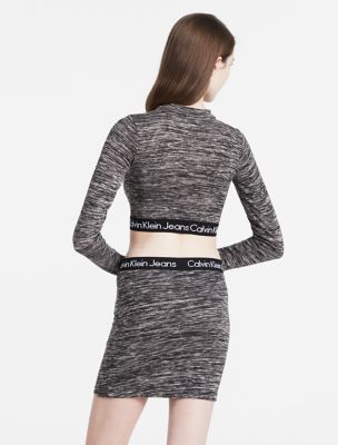 calvin klein womens logo band long sleeve cropped top