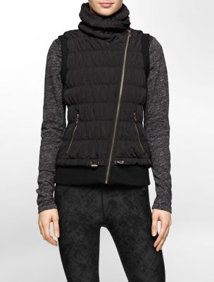 calvin klein womens performance high collar asymmetrical zip puffer