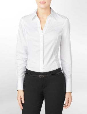 calvin klein womens essential fit noniron buttonfront top shirt