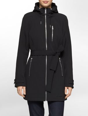 calvin klein womens hooded belted trench coat jacket