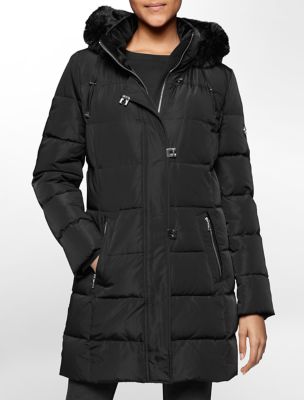 calvin klein womens faux fur hooded turnkey lock parka jacket eBay