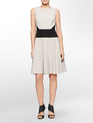 calvin klein womens colorblock fit + flare sleeveless dress