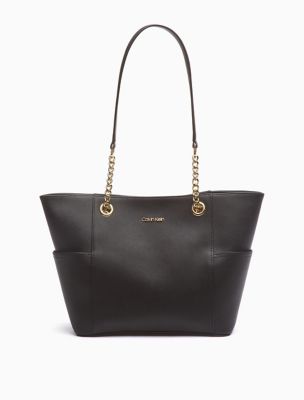 calvin klein womens saffiano leather chaintrimmed tote bag eBay