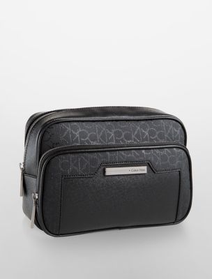 NWT Calvin Klein Men's Travel Toiletry Bag Black Saffiano Signature Ck