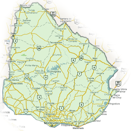 Mapa Zonas Horarias Uruguay Hora actual y huso horario