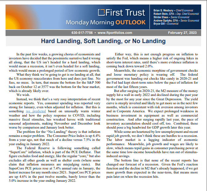 Hard Landing, Soft Landing, or No Landing February 27, 2023