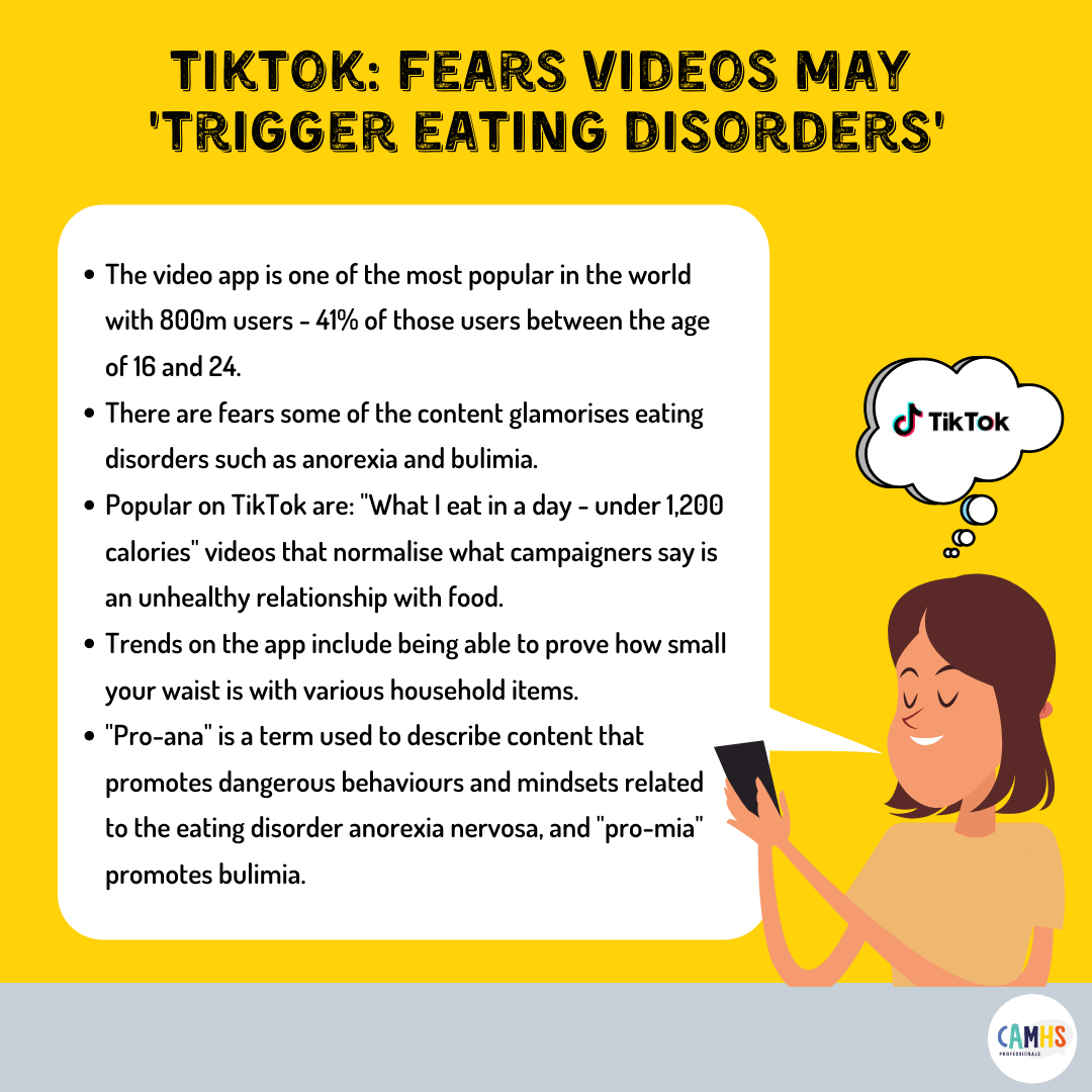 TIKTOK FEARS VIDEOS MAY 'TRIGGER EATING DISORDERS'? CAMHS Professionals