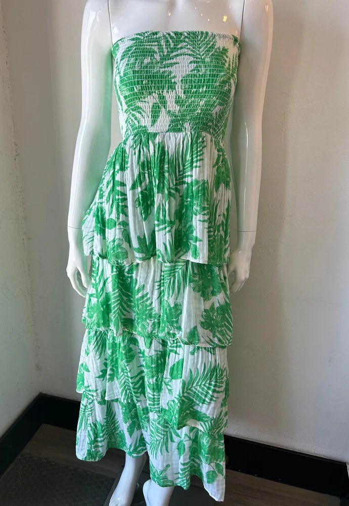 Felicite Strapless Tier Maxi Dress Green Palm CAMI