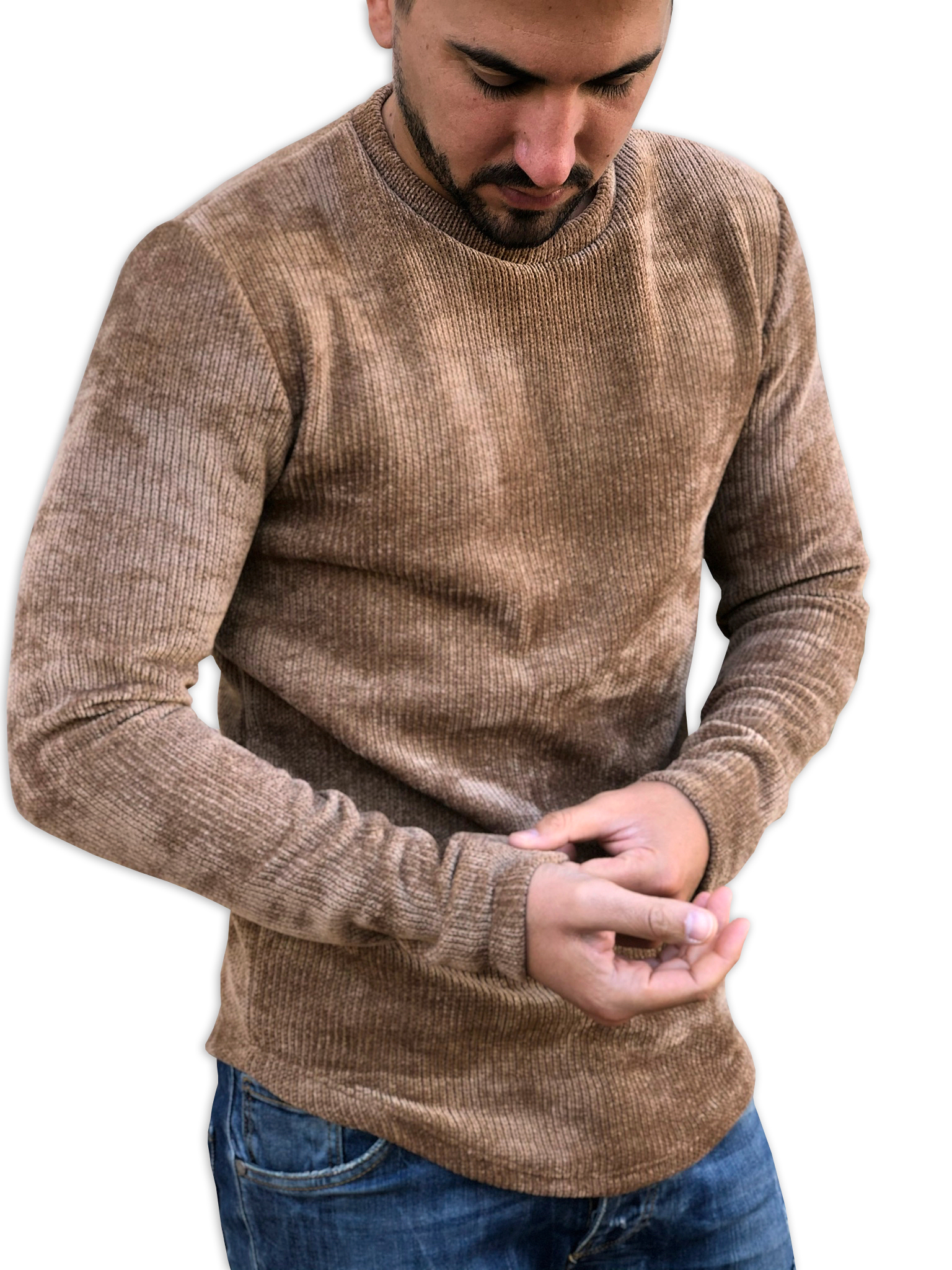 Pullover Uomo Dolcevita Ciniglia Beige Maglione Collo Alto Maglioncino  Maglia Tinta Unita GIOSAL
