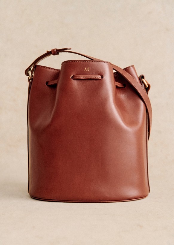 Monogramed Leather Bucket Bag