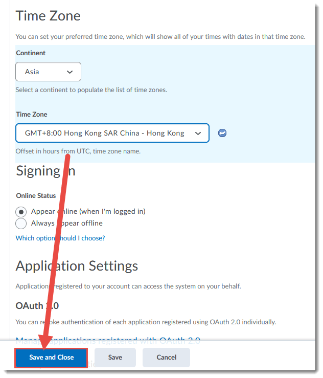Changing Your Time Zone In D2l Centre For Excellence In Teaching And