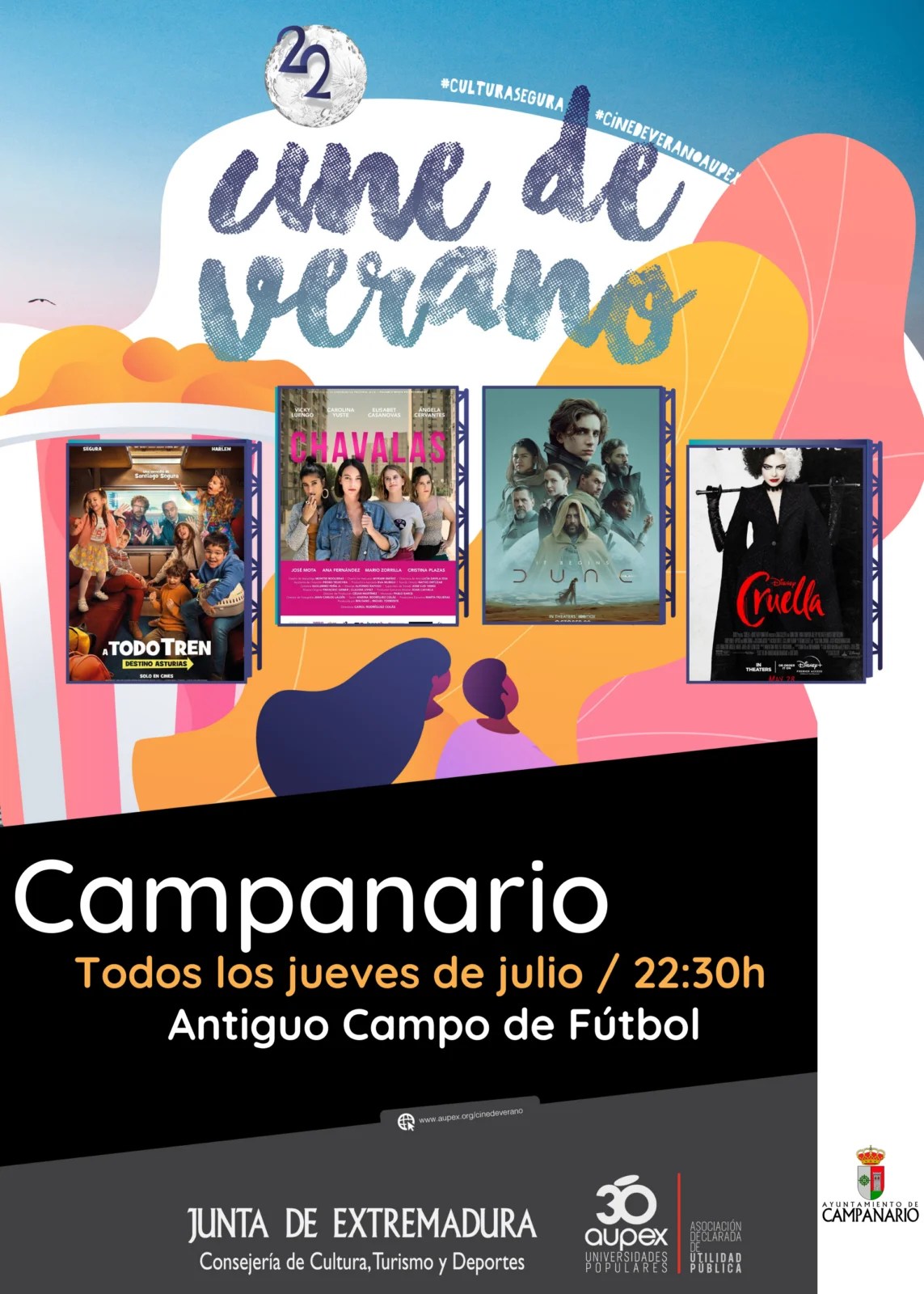 Cartelera «Cine de Verano» al aire libre Julio 2022 Ayuntamiento de
