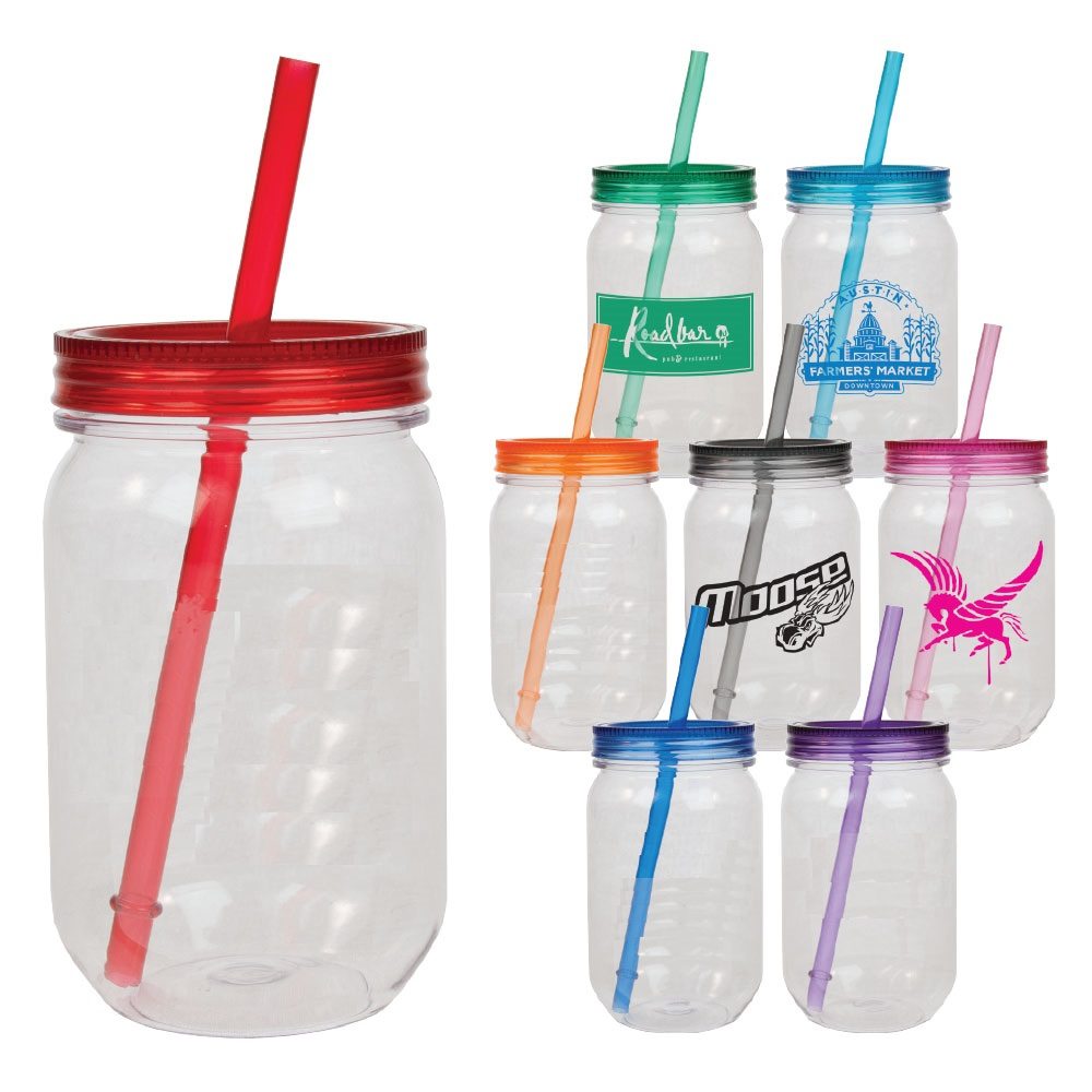 DinosaurBulk Custom Printed 24oz Mason Jar Acrylic Tumbler with Straw