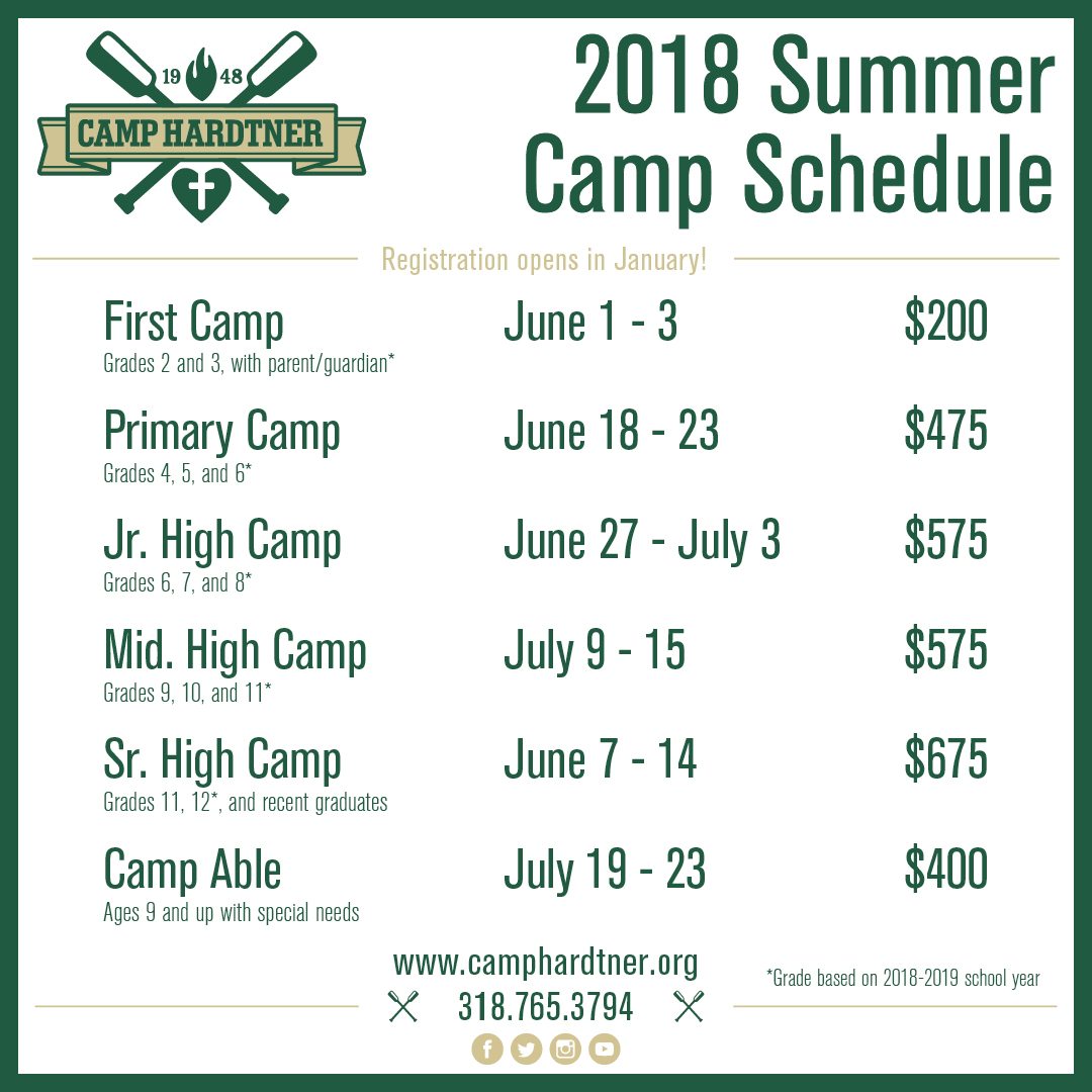 The 2018 Summer Camp Schedule Is Now Available! Camp Hardtner