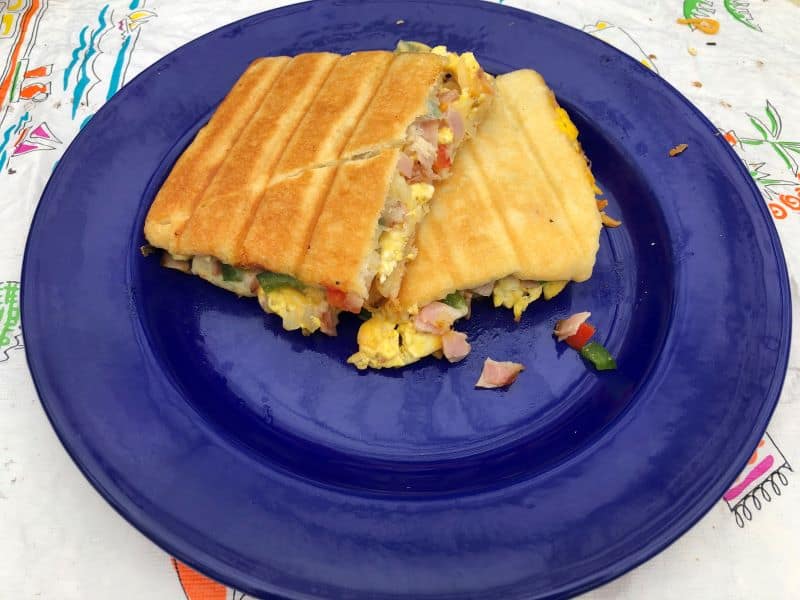 Pie Iron Omelet (with ham and cheese!) Camping Answer