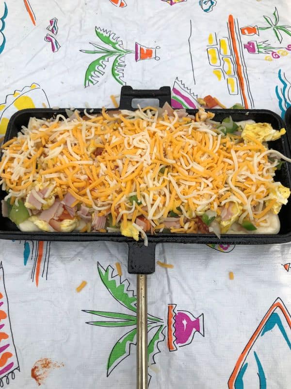 Pie Iron Omelet (with ham and cheese!) Camping Answer